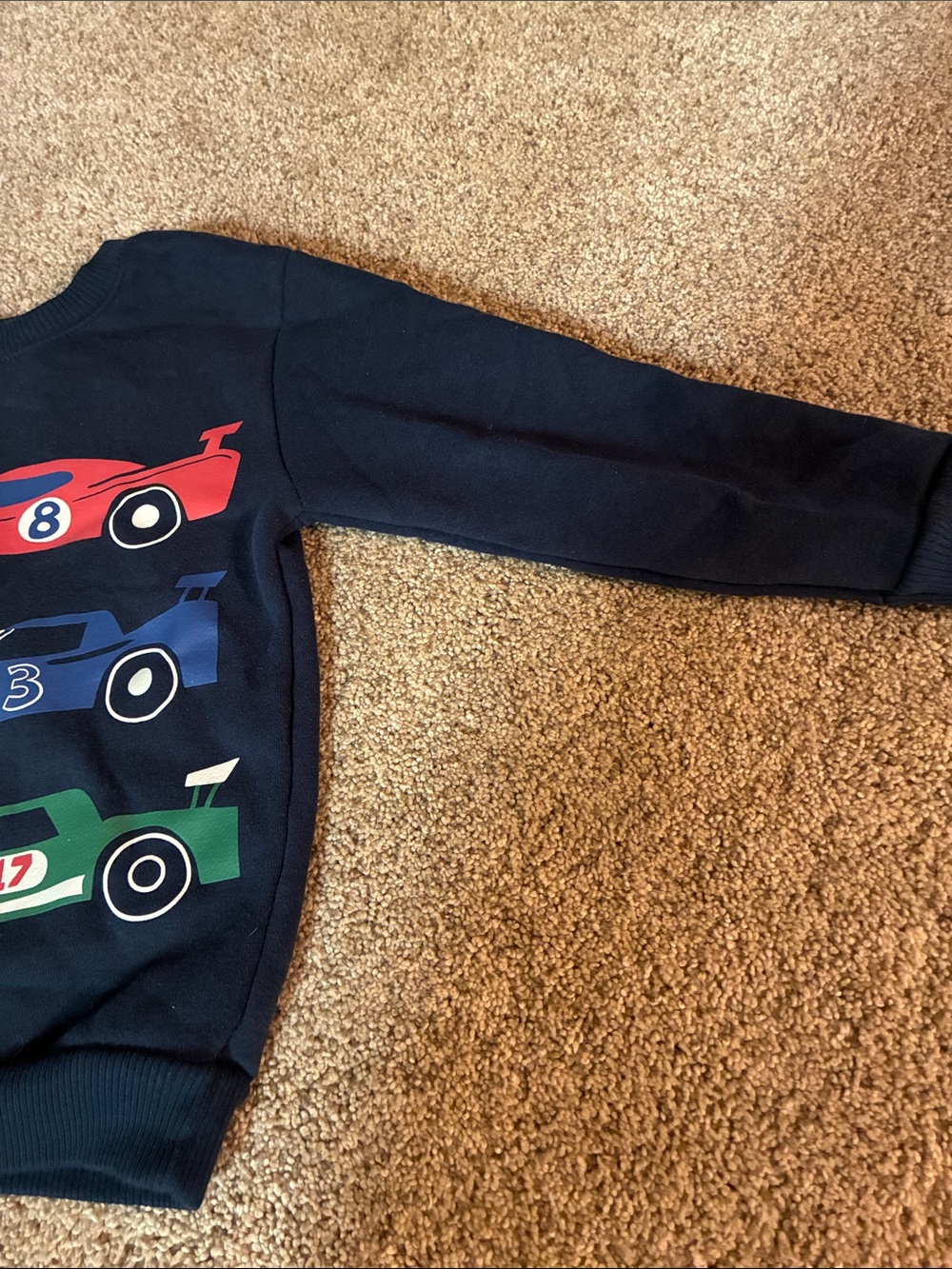 Toddler Boys Navy Blue Race Car Graphic Sweatshirt Long Sleeve Top - Picture 5 of 8